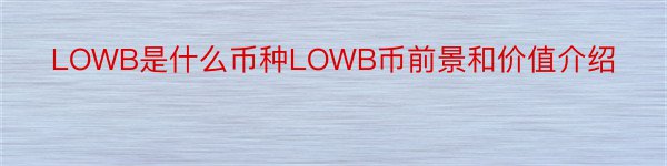 LOWB是什么币种LOWB币前景和价值介绍