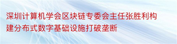 深圳计算机学会区块链专委会主任张胜利构建分布式数字基础设施打破垄断
